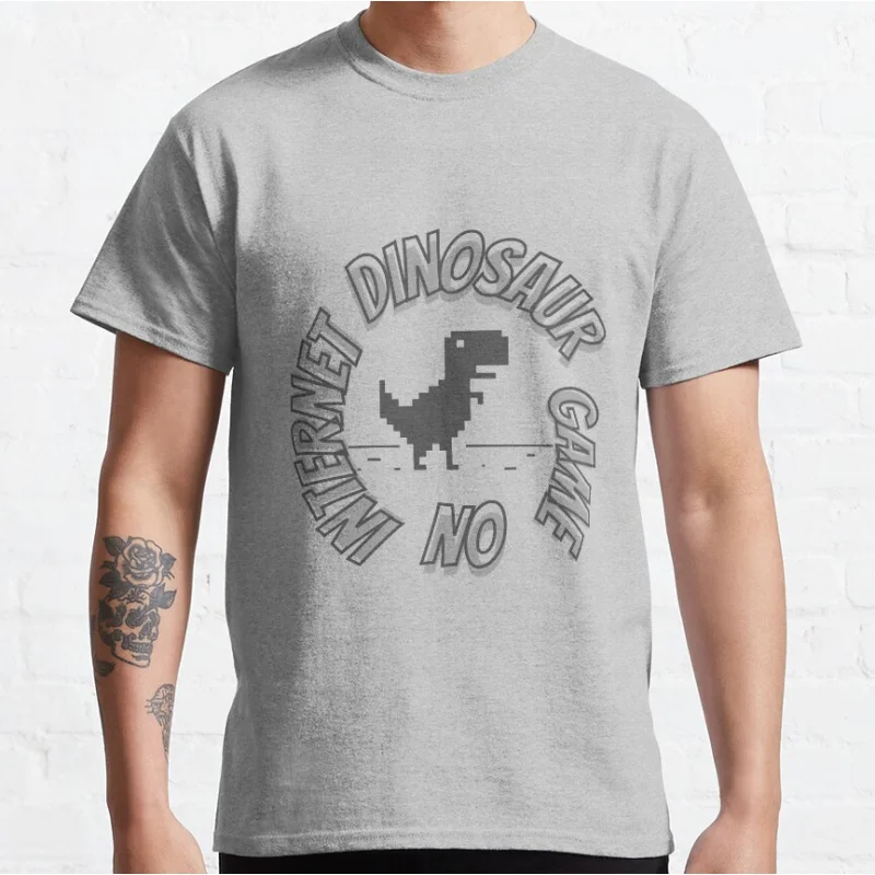 NO INTERNET DINOSAUR GAME Funny offline t rex 90s cartoon pixel video game dinosaur T-shirt for men large size Adult Tops S-6xl