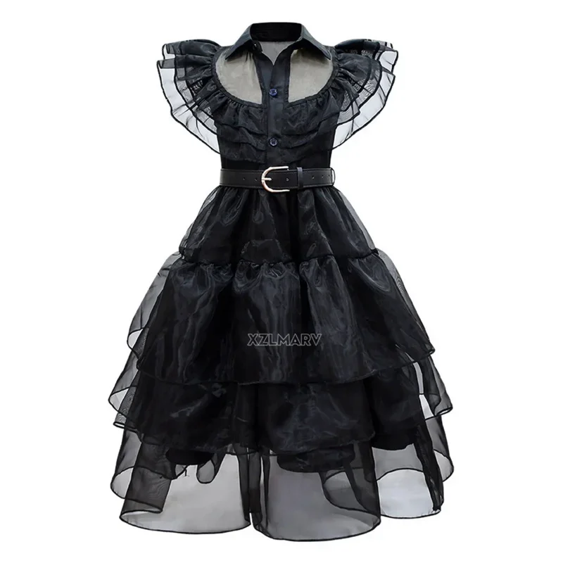 Wednesday Addams Cosplay For Girl Costume 2023 New Vestidos For Kids Girls Mesh Party Dresses Carnival Costumes 3-10 Years Old