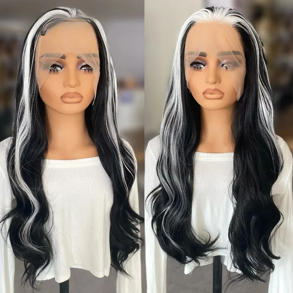 

Black Wig with White Highlights Lace Front Synthetic Cosplay Hair