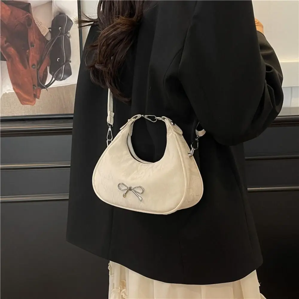 

Large Capacity Bow Shoulder Bag Korean Style Handbag PU Hobo Bag Solid Color Fashion Design French Style Handbag Girls/Female