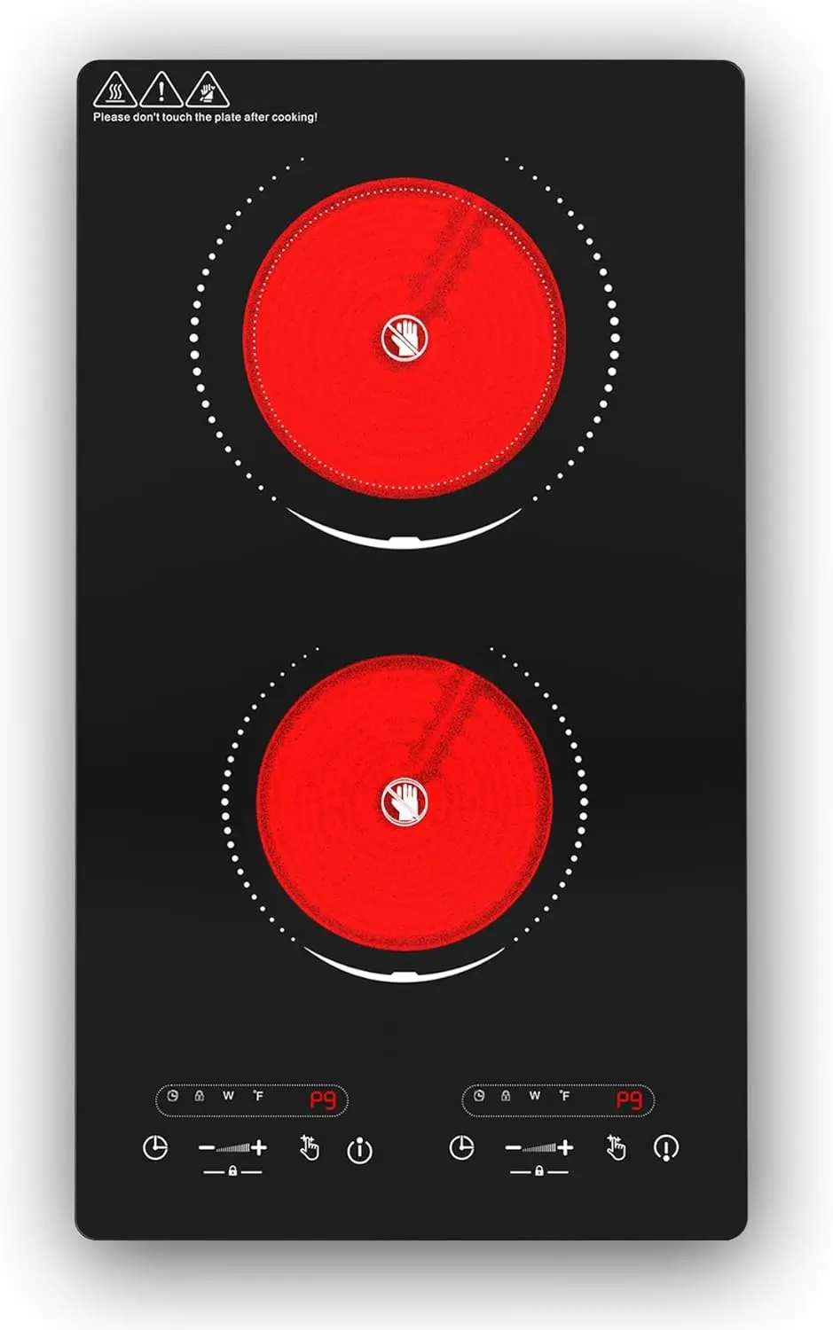 

Electric Cooktop 110V 2100W 2 Burner Countertop Stove with 9 Power Levels LED Touch Control Timer Child Safety Lock Overheat