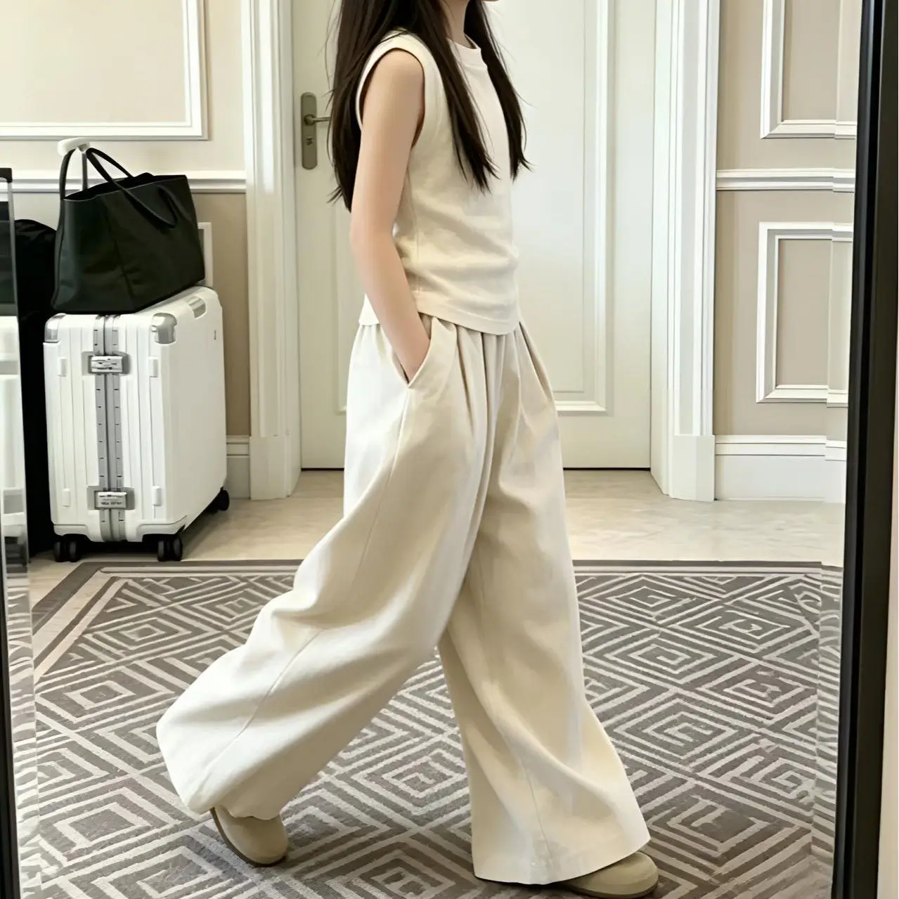 Summer Girls New Casual Simple Sleeveless T-shirts+Wide Leg Pants 2pcs Suits Teenage Kids Casual Vacation Outfit Clothes Sets