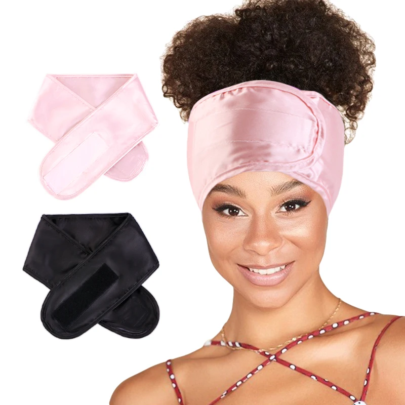 2PCS/LOT Silky Satin Adjustable Headband Make Up Head For Women Sleeping Yoga Spa Bath Nonslip Hair Wrap Strips Wash Face