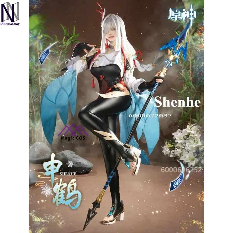 

Genshin Impact Game Shenhe Cosplay Costume Full Set Women's Jumpsuit Outfit Elegant Tight Suit Halloween Party Wear New Arrival