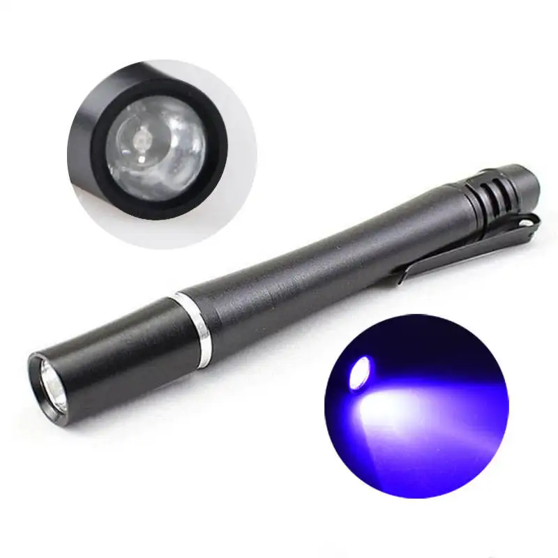 365nm UV Penlight Mini Ultra Violet Blacklight AAA Battery Metal Aluminum Pen Flashlight Torch Light for Invisible Ink Check