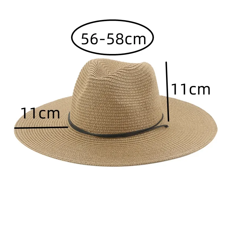 Słomkowy kapelusz przeciwsłoneczny kapelusze dla kobiet czapki dla mężczyzn duże rondo 9cm wiatroszczelna lina Casual Western Cowboy Panama ochrona