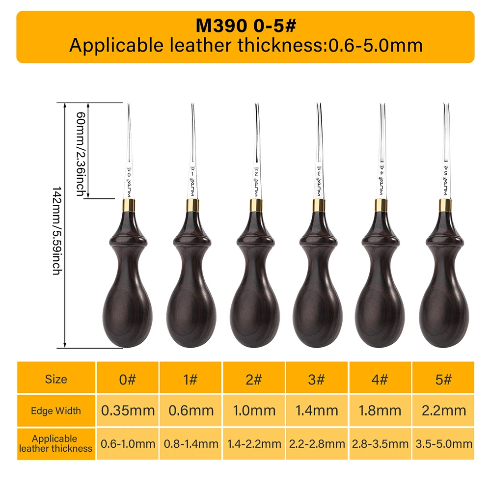 WUTA 1PC Leather Edge Beveler PRO Skiving Craft Work M390 / DC53 Steel Ebony Handle Cutter Edger Creaser Skiver Leather Tools