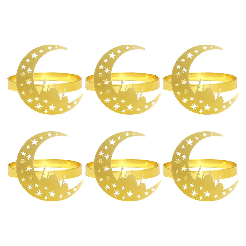 

6Pcs Decorative Metal Napkin Rings Moon Shape Table Napkin Holder Party Wedding Ramadan Dinner Table Decoration