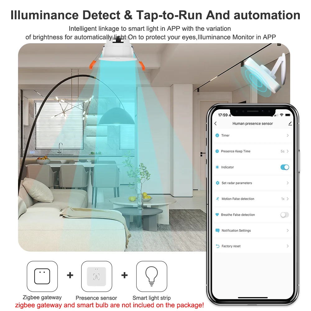Wifi Zigbee Human Presence Sensor MmWave Radar Detector Motion Sensor Luminance Detection Support For Zigbee2mqtt Home Assistant image 4
