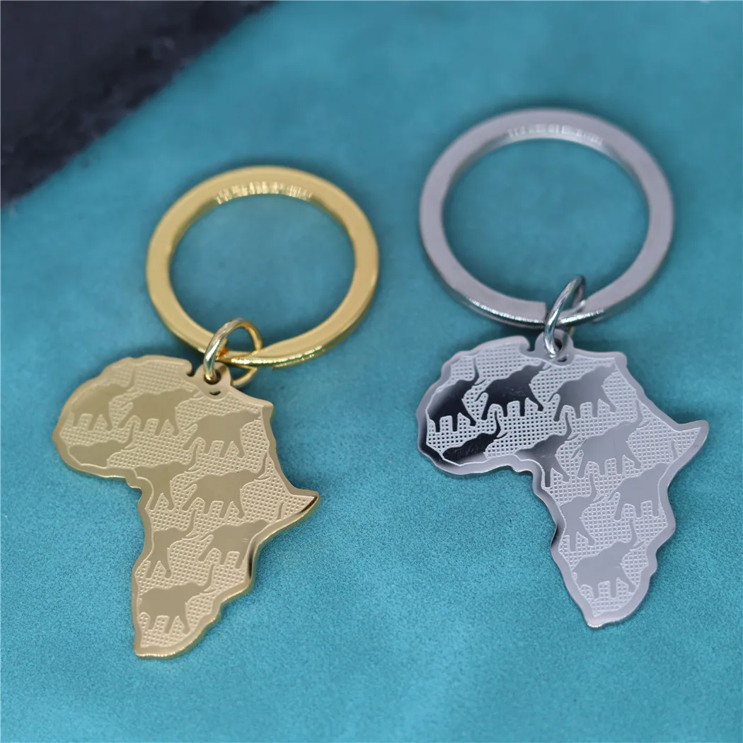 

Africa Map African Elephant Pendant Keychain For Men Women Stainless Steel African Maps Animal Key Chains Talisman Jewelry Gift