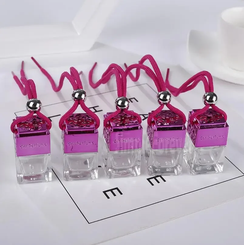 

Cube Car Hanging Perfume Rearview Ornament Air Freshener for Essential Oils Diffuser Empty Glass Bottle 8ML