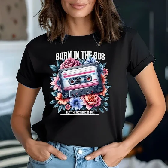 80s 90s T-Shirt Unisex 90s Nostalgic Funny Retro Cotton T-Shirt Vintage Mixtape Shirt Birthday Festival Shirt  Women Clothes Tee