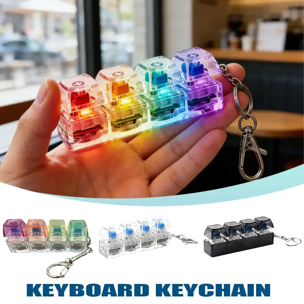 New 4-Keys Fingertip Keyboard Keychain Rgb Keyboard Fidget Toy with Lights for Stress Relief Decompression Calming Adult Keycap