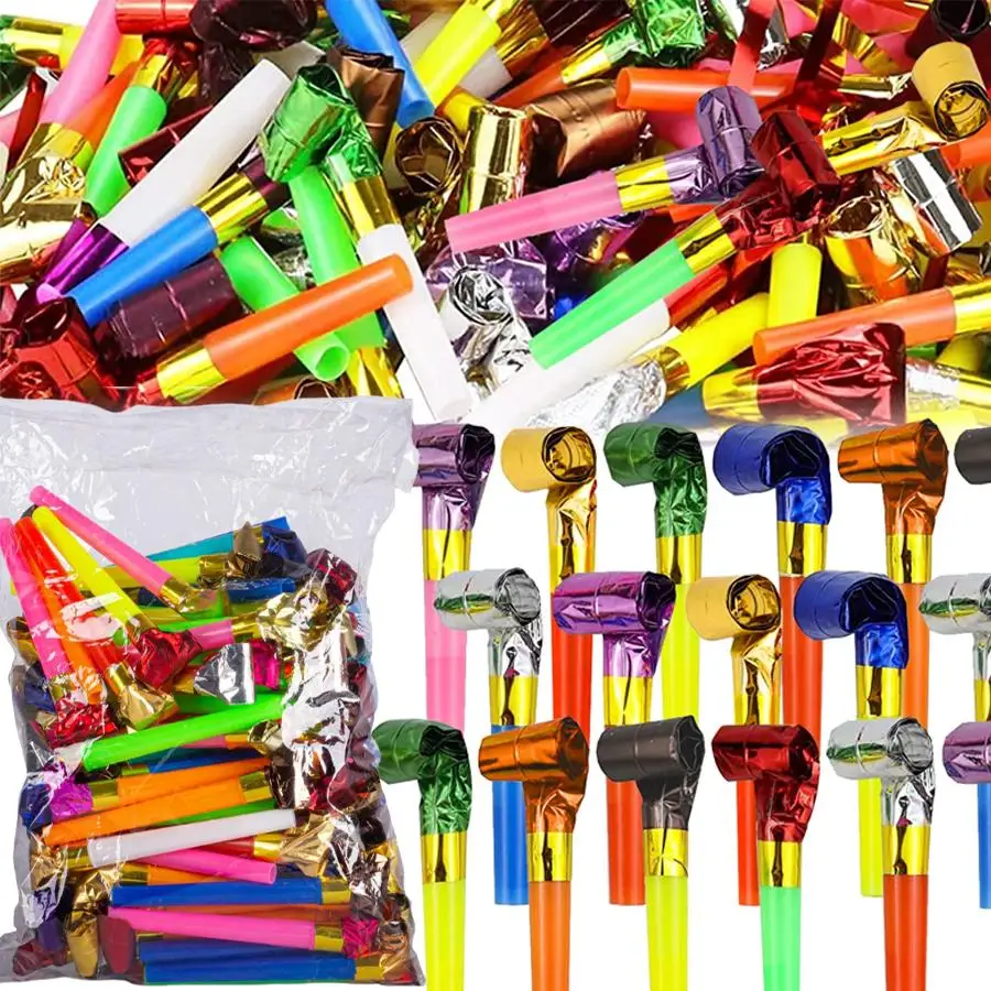 14-120pcs Assorted Pattern Party Blower Horn Noisemakers, Funny Cheering Supply for Birthday Bash, New Year Eve, Carnival XJM