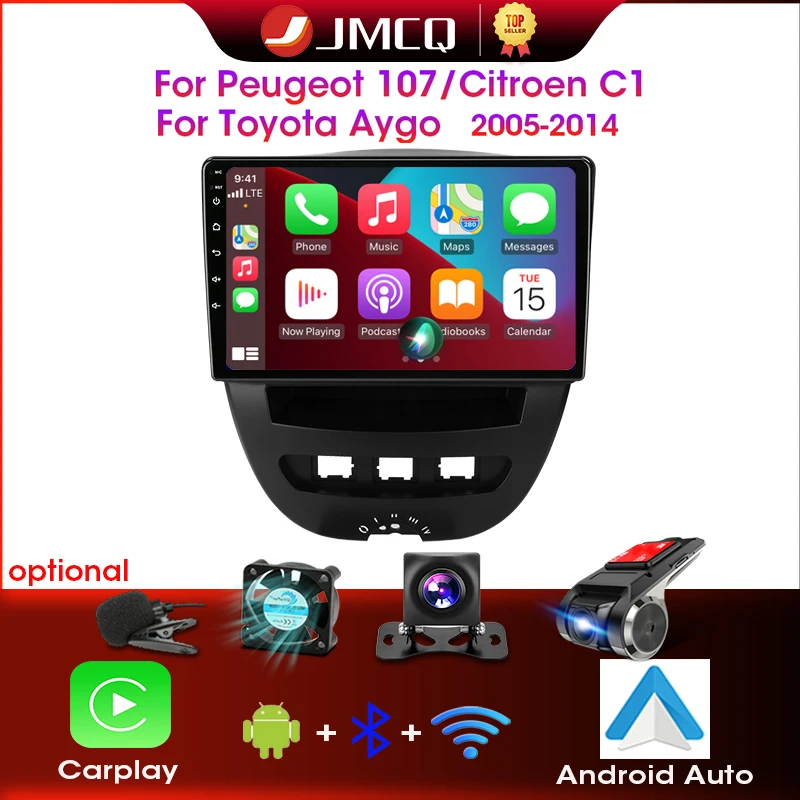 JMCQ 2 Din Car Radio For Peugeot 107 Toyota Aygo Citroen C1 2005-2014 Multimedia Player Android 12 4G GPS Navigation Carplay