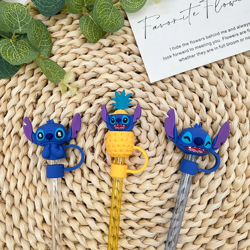 1/8pcs Anime Disney Stitch Straw Cover Cap 8MM Drink Straw Plug Reusable Fit Cup Accessories Straw Cap Gifts