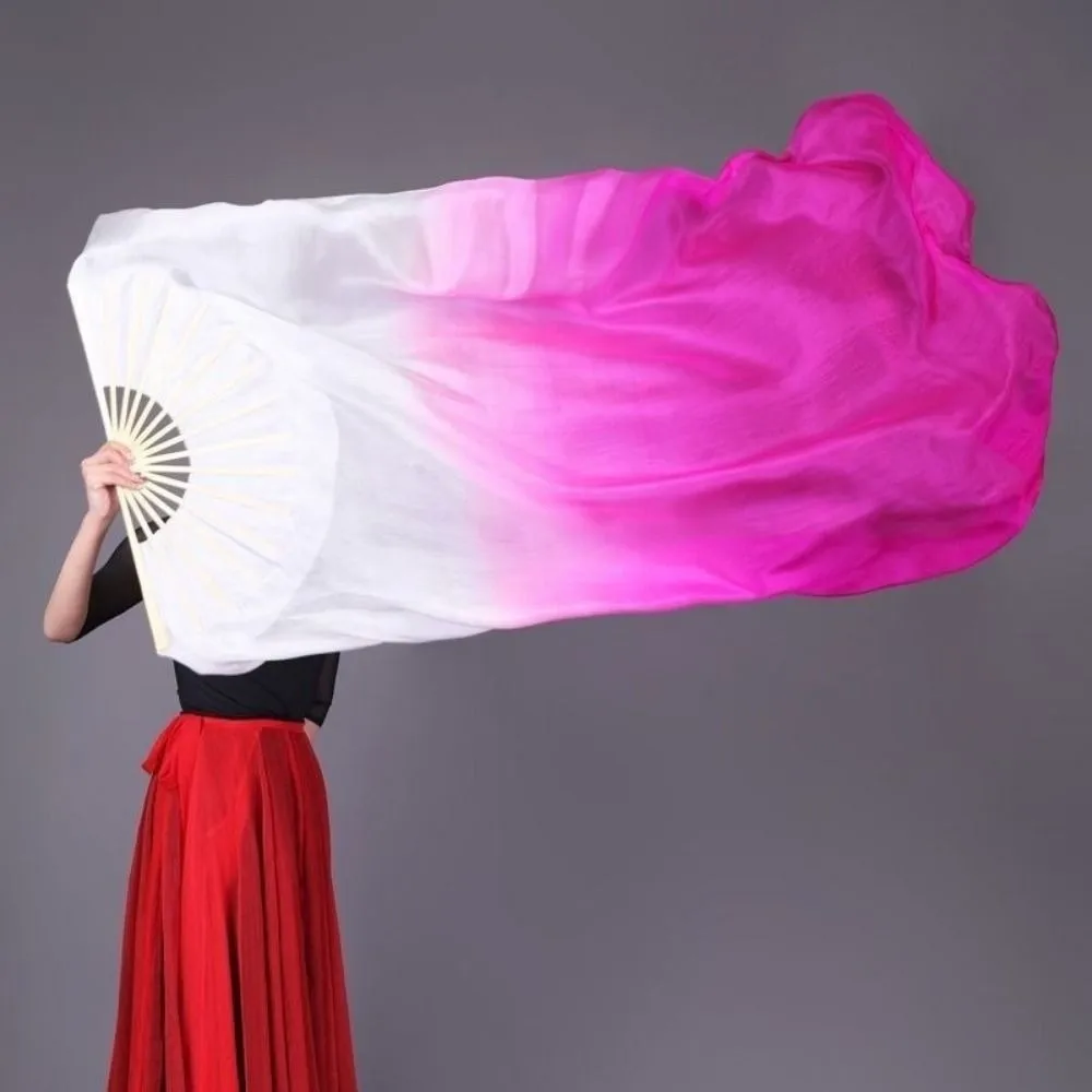 120/150/180cm Kid Women Belly Dancing Fan Tricolor Gradient Pink&White Practice Long Imitation Silk Fans Right&Left Hands