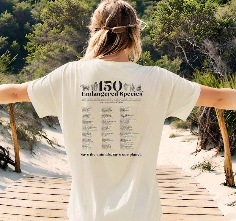 Endangered Species Wildlife Conservation Save The Planet Animal Zoo Welfare Lover Letters Printed T-shirt Tops Graphic T Shirts