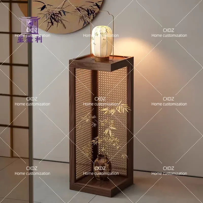 Solid Wood Flower Stand Living Room Floor to Ceiling Chinese Rattan Landscaping Bogu Frame Balcony Plant Stand