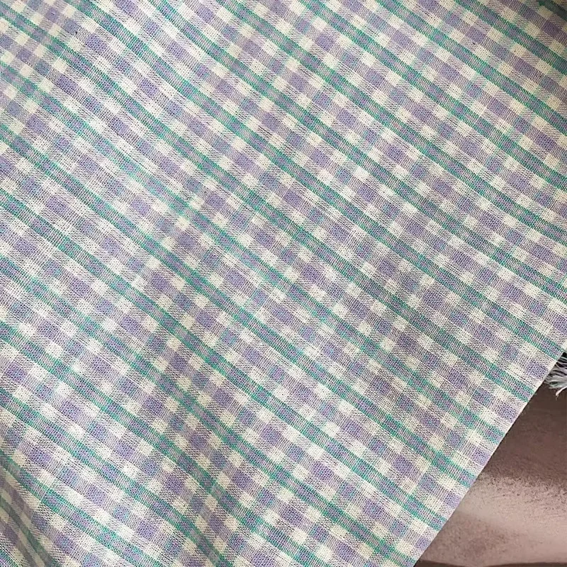 

Fabric Polyester-Cotton Green Purple Checkered Woven Hair Loop Toy Doll Clothes DIY Handmade