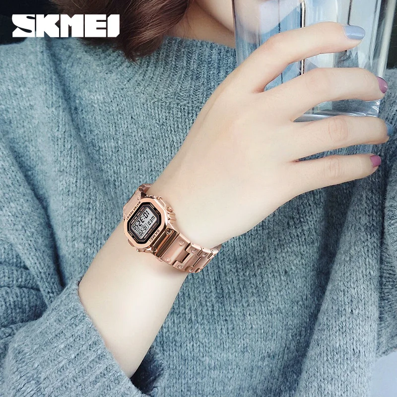 SKMEI 1433 Women Fashion Digital Watch Luxury Brand Multi-Function Waterproof Watch Girl Stainless Steel Strap Clock reloj mujer