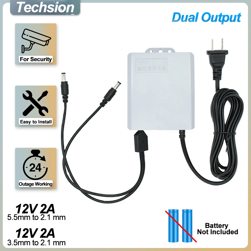 Fuente de alimentación de resistencia de doble salida, sistema de trabajo de enrutador de monitoreo de seguridad de batería, 12V, 2A, UPS