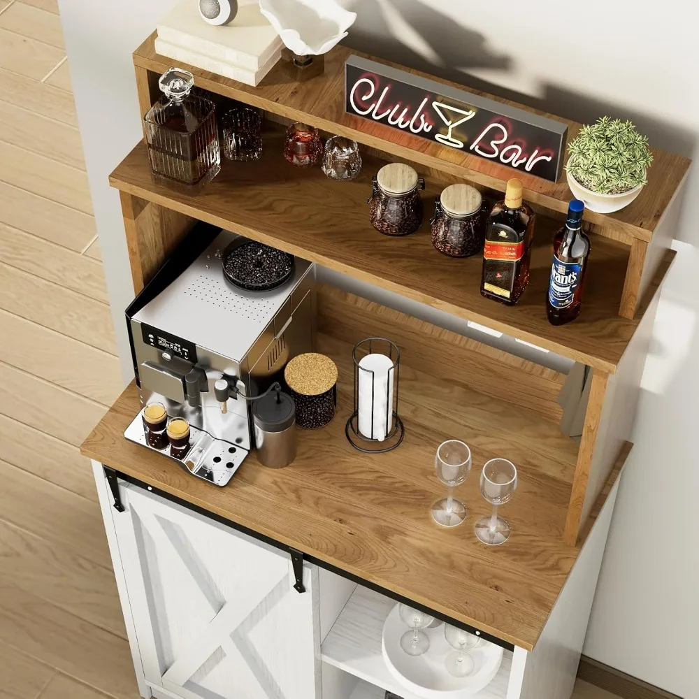 Кофейная станция в фермерском доме с 3-ярусным ящиком для хранения и 6 крючками - 56-дюймовый небольшой журнальный столик с регулируемыми полками для жизни