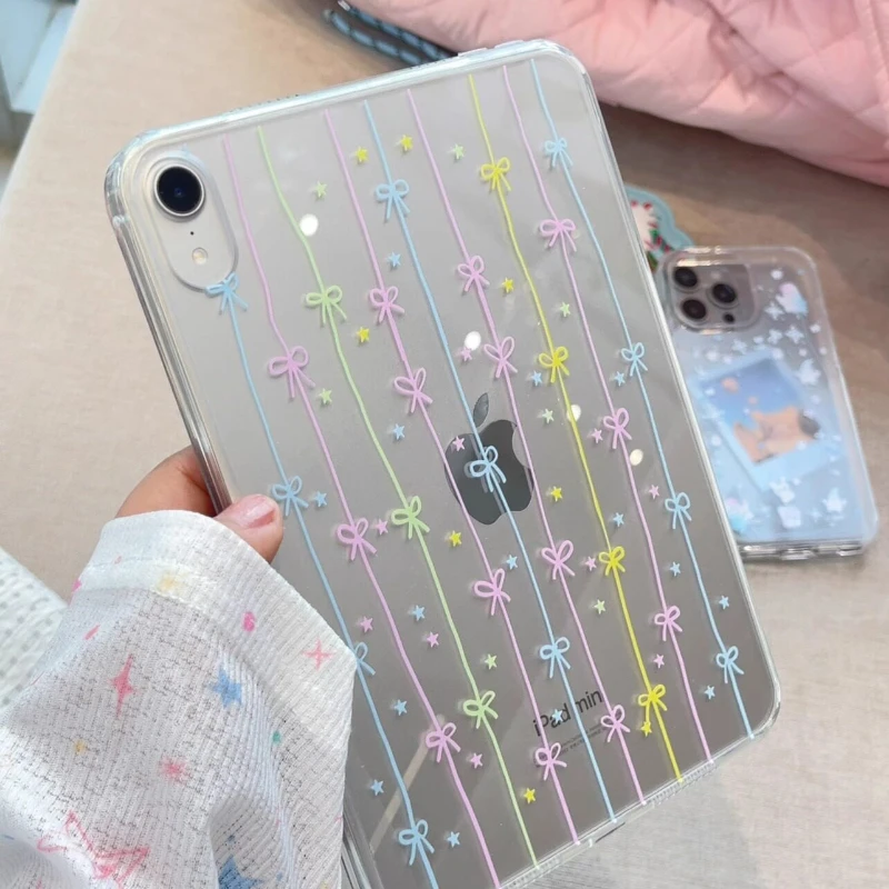 Ins Colorful Star Bowknot Transparent Cover For iPad Pro 13 11th M5 M4 12.9 A16 10 8 7 9 10th Air 11 M2 M3 Mini 6 Tablet Case