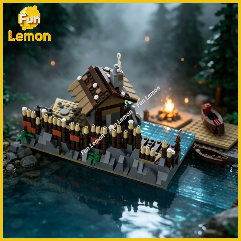 Medieval Viking Blacksmith Outpost Brick Kit Custom MOC Nordic Ancient Workshop Model, Creative Assembly Gift
