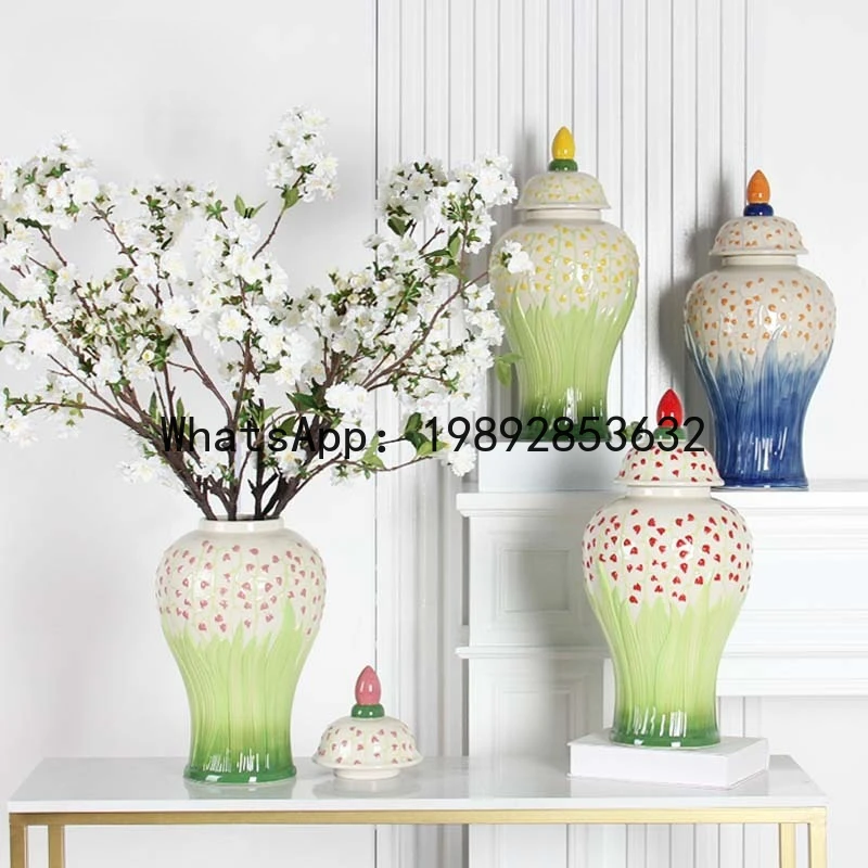 Ceramic General Jar Chinese-style Retro Ginger Jar Hand-painted Wind Chime Flowers Storage Tank Flower Vase Lily of The Valley