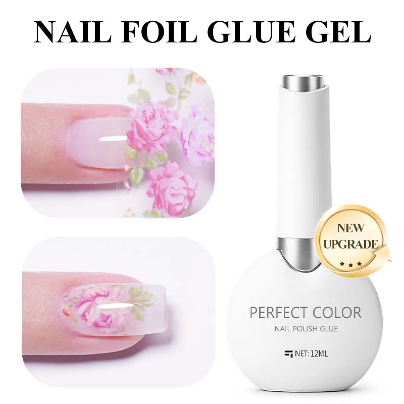 PERFECT COLOR 12ml Nail Foil Glue Gel, High Adhesion Transfer Gel for Chrome & Metallic Nails, UV LED Cure
