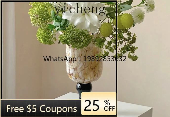 

ZZ tall foot glazed wide mouth glass water flower grower emotional stability vase living room ornament