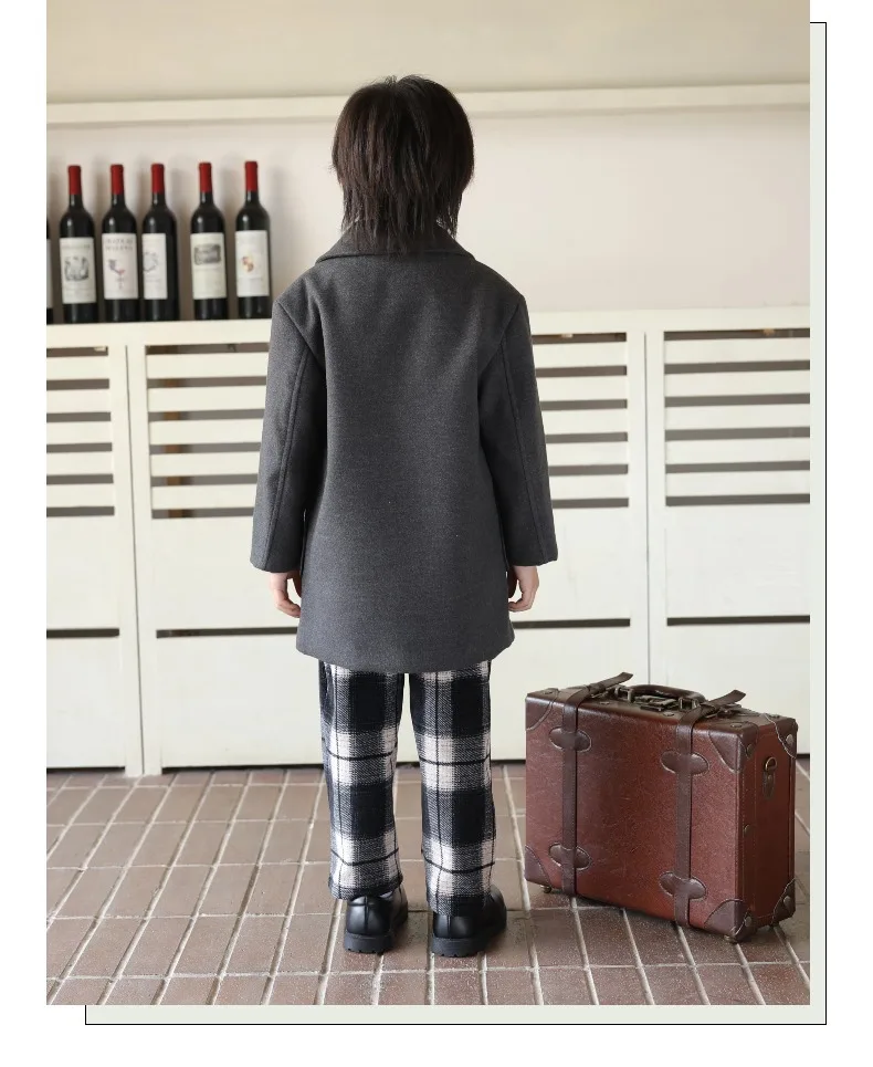 Boys British Style Winter Wool Coat Kids Windproof Outdoor Birthday Party Long Jacket Children Photography Woolen Coat 3-15Y 3