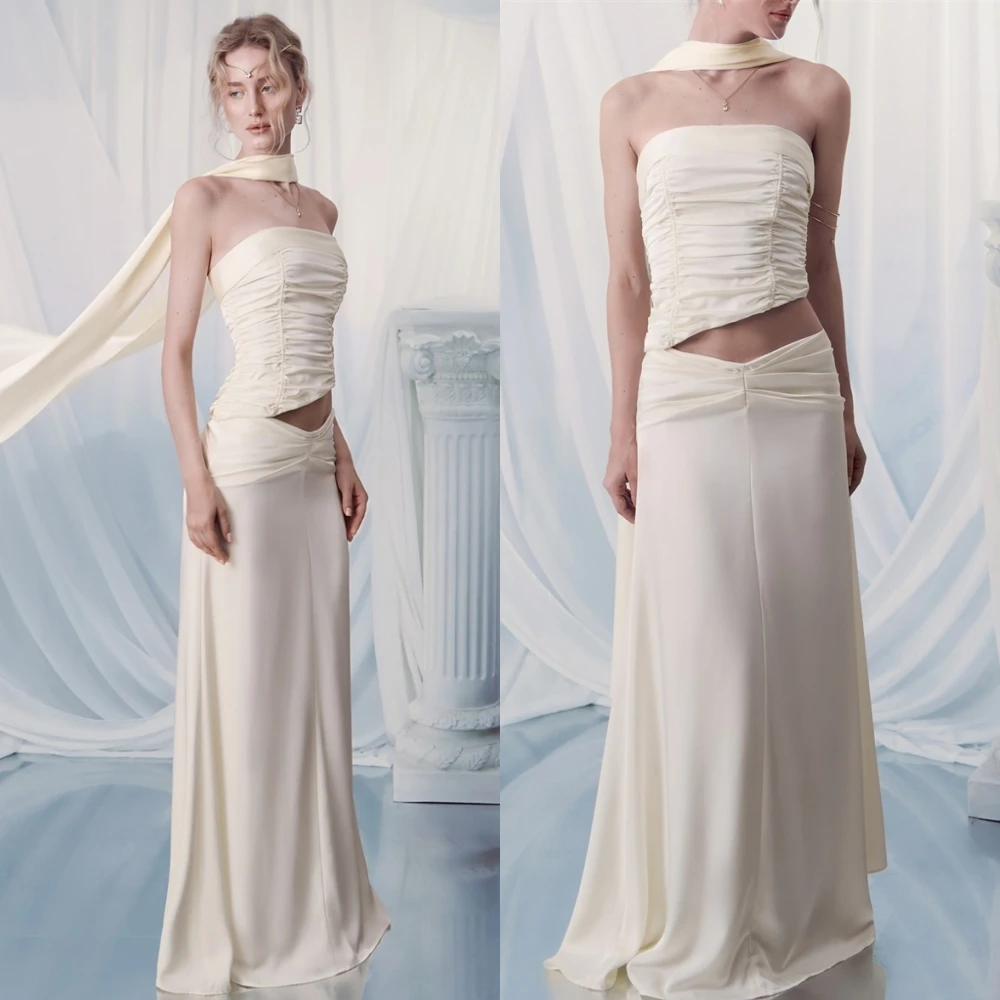 فستان سهرة مخصص بدون حمالات وأزياء رائعة من الساتان للمناسبات الخاصة وفساتين حفلات رقيقة بدون أكمام