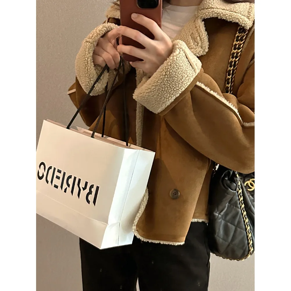 Chique Retro Suede Lange Sve Double Breasted Jas Dames Faion Koreaanse Sle Lente Herfst Winter Nieuwe Collectie Bovenkleding