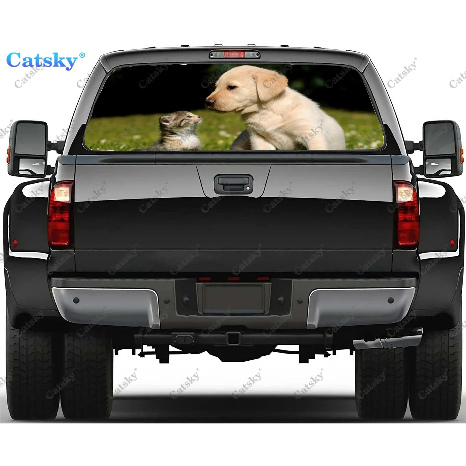 

Cat & Dog Rear Window Decals for Truck,Pickup Window Decal,Rear Window Tint Graphic Perforated Vinyl Truck Sticker
