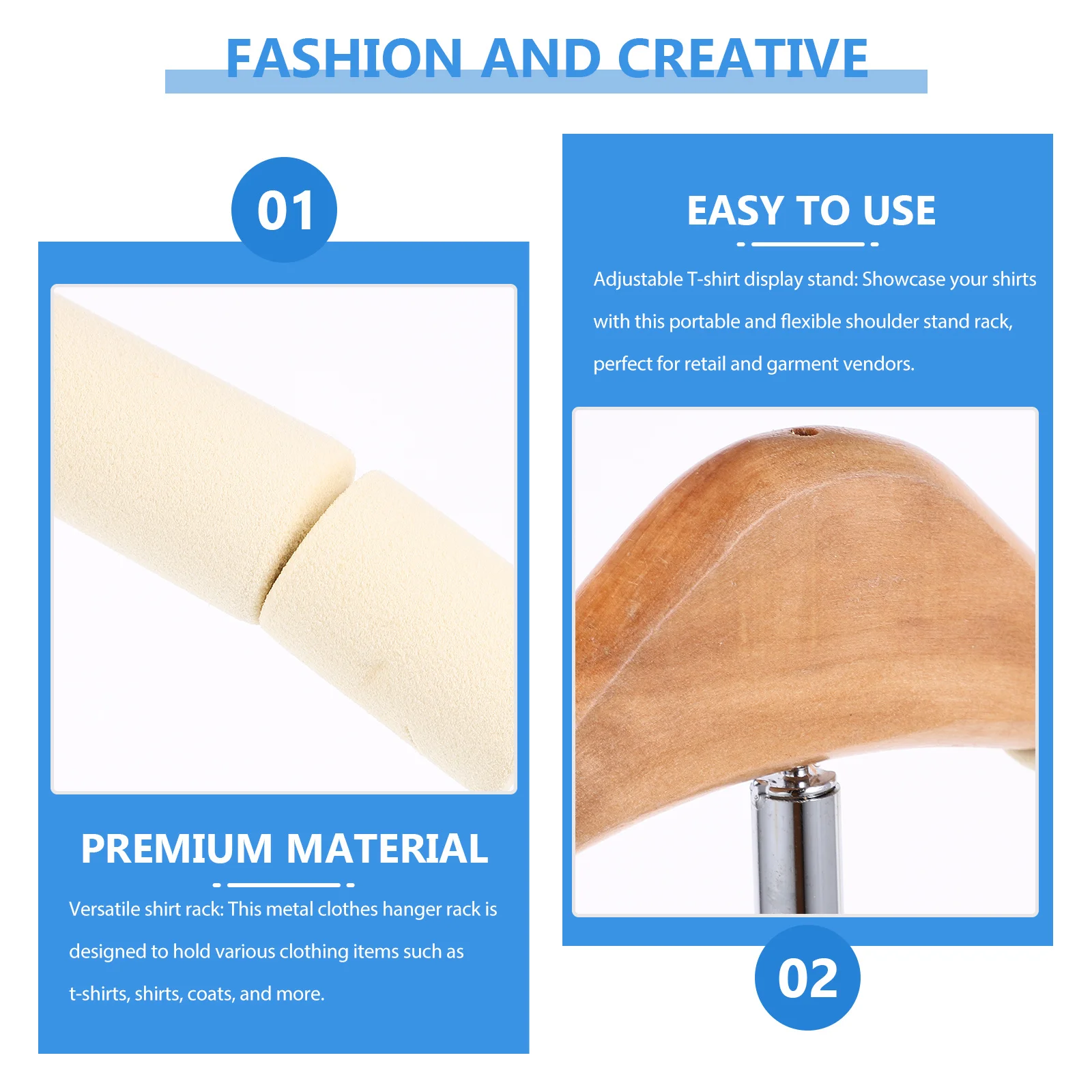 

Adjustable T Shirt Display Stand Stainless Steel Height 46.5-79cm Portable Coat Hanger Flexible Shoulder Stand for Retail