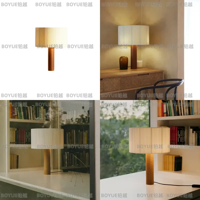for Nordic Simple Wooden Table Lamp LED Fabric Shade Living Room Bedroom Bedside Decorative Wabi Sabi Ambient Light