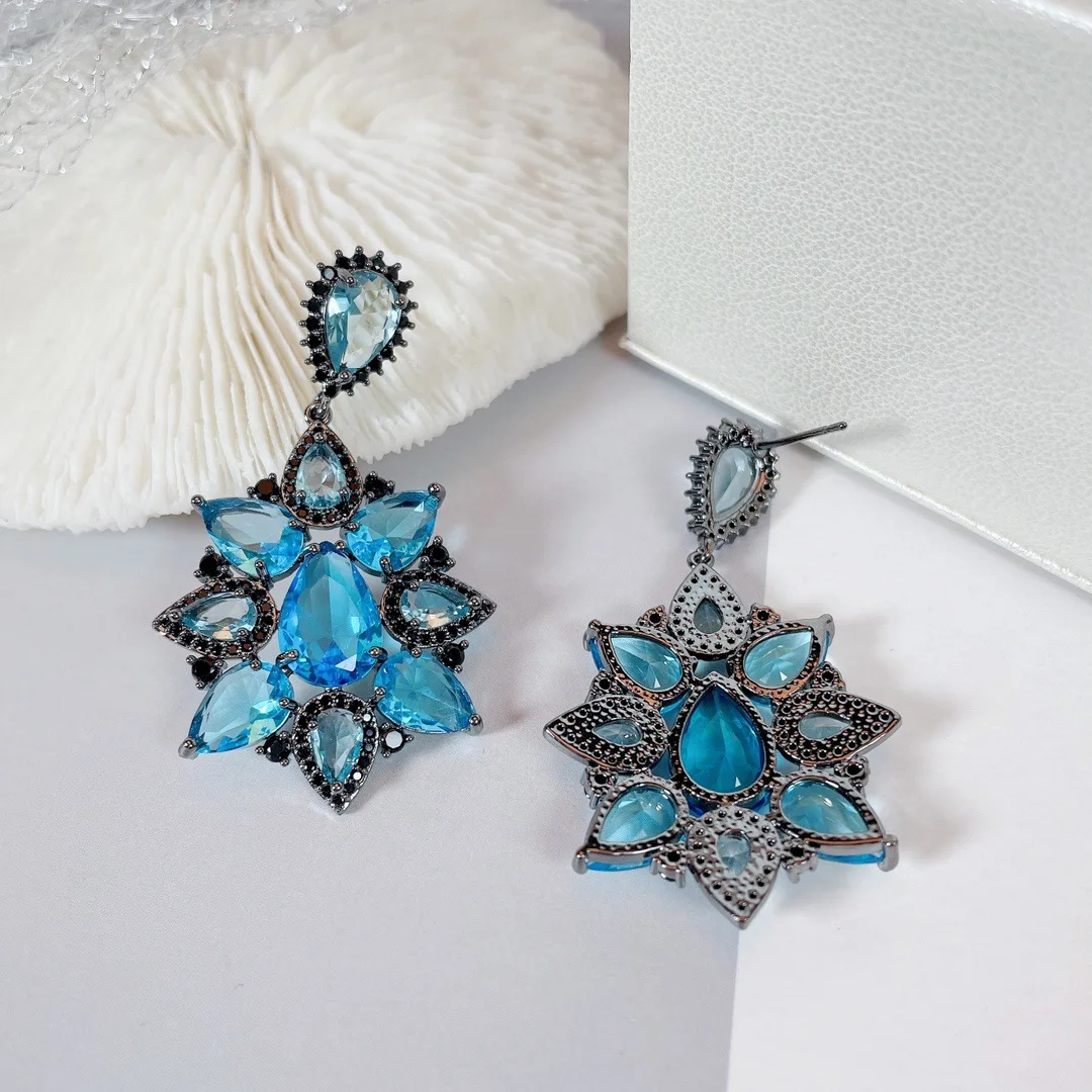 Bilincolor Fashionable and Elegant Star Style Light Luxury Colorful Zirconia Flower Earrings For Women