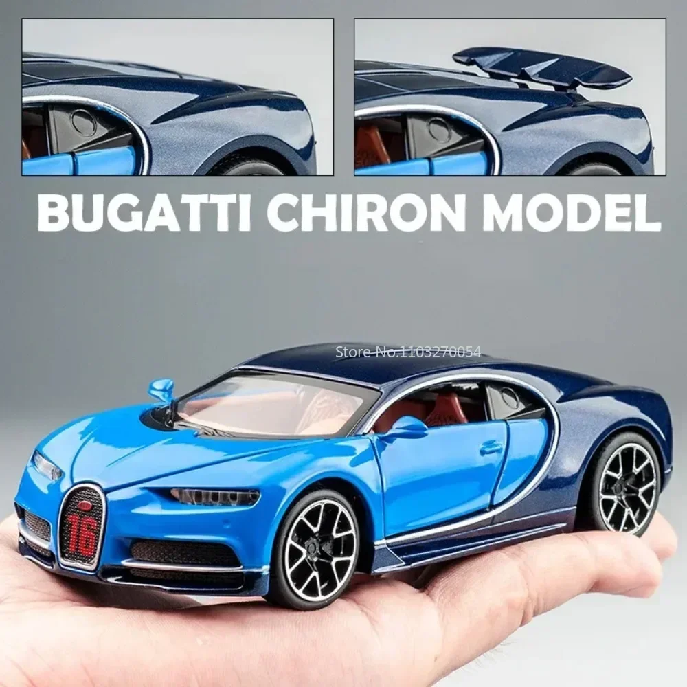 1/32 Bugatti Chiron Alloy Sport Car Toy Models Diecast Metal Miniature Vehicles With Sound Light Pull Back Collectible Toys Cars