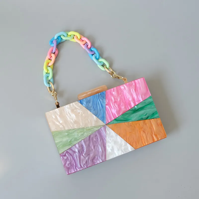 

Новые модные сумки: женские сумочки, вечерние клатчи из акрила с лоскутным узором, роскошные сумки для вечеринок, повседневные свадебные клатчи-боксы для женщин