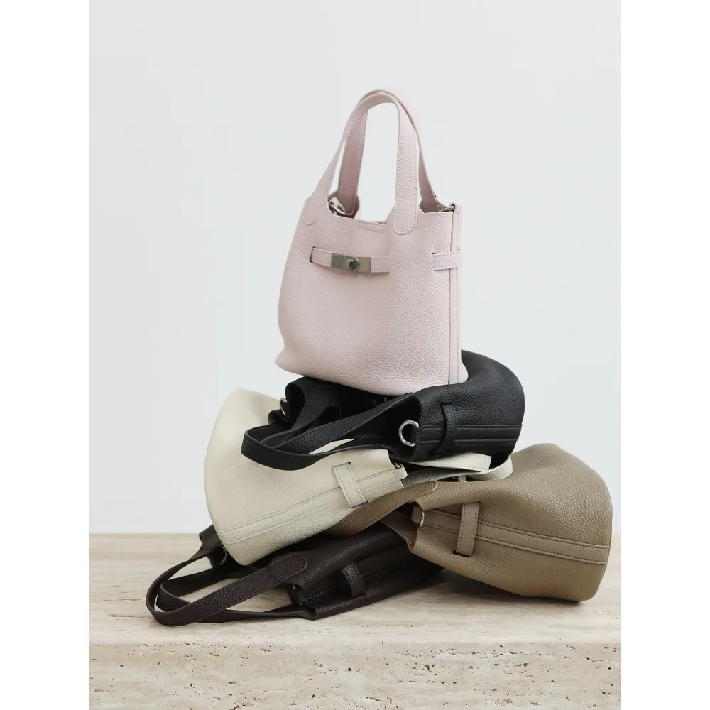 New 2026 Early Spring Elegant First-layer Cowhide Vegetable Basket Bag Portable Oblique Tote Simple Versatile Women's Bag