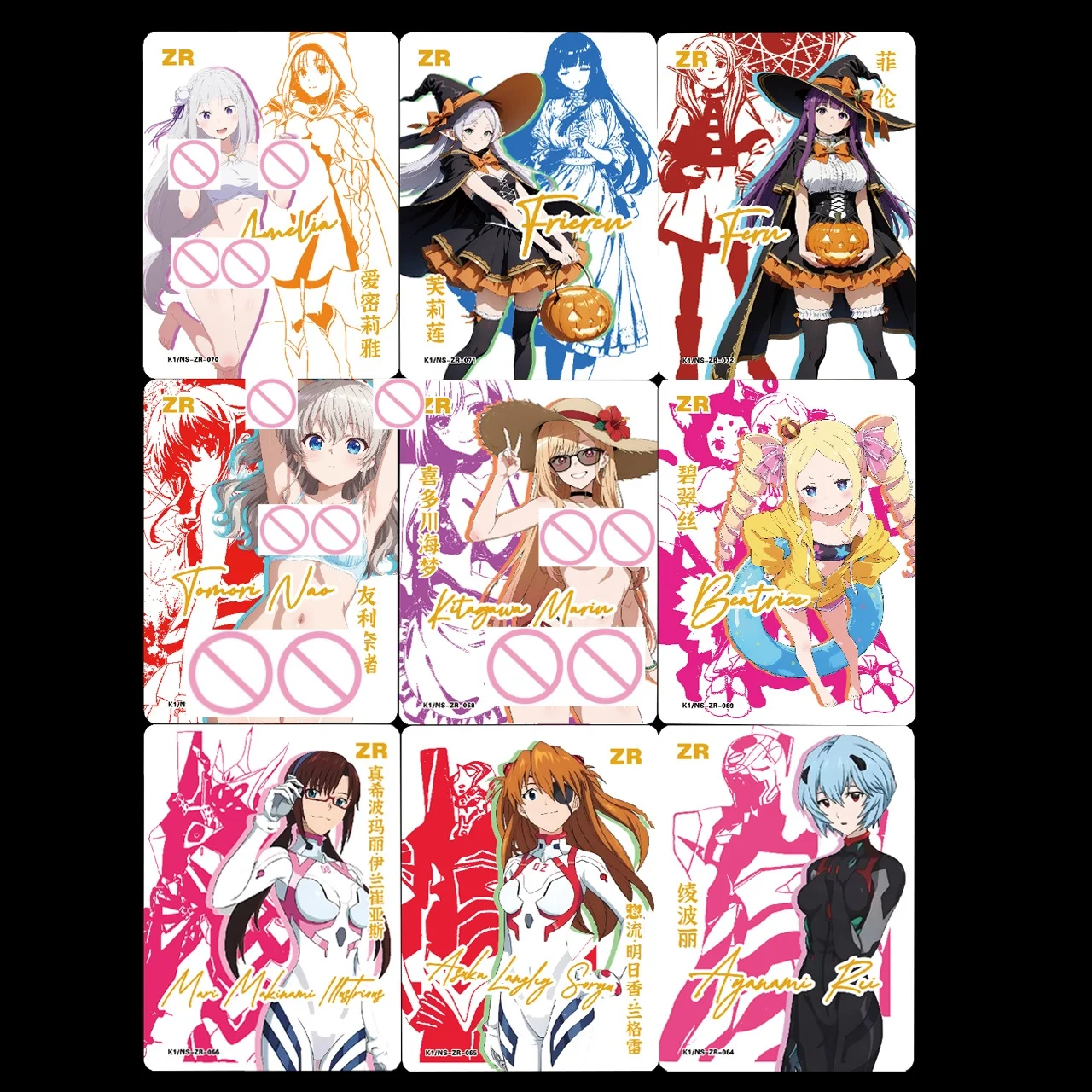 

9pcs ACG ZR Goddess Story Series No. 8 DIY EVA Signature Flash Card Emilia Kitagawa Marin Frieren Anime Game Collection Card Toy