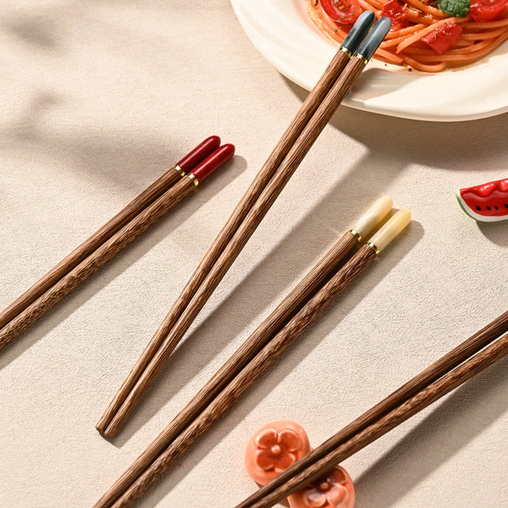 5 Pair Vintage Jade Head Wooden Chopsticks Set Wax Free Household Chinese Dinning Chopsticks Comfortable To Hold