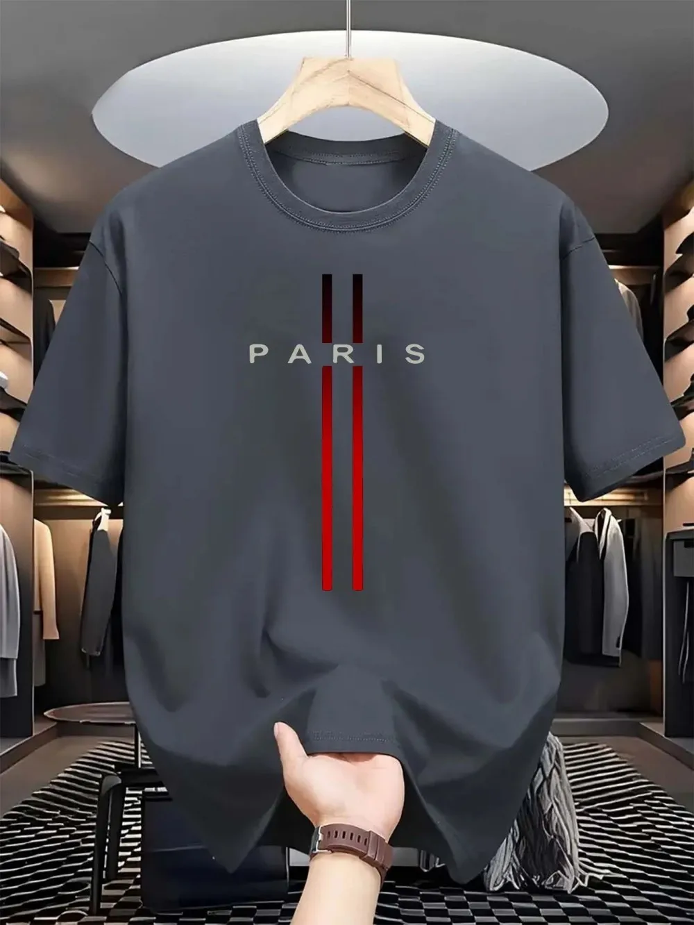 Summer Paris Men's New Stripe Printed Comfortable and Breathable Round Neck T-shirt Outdoor Urban Casual Top image 6