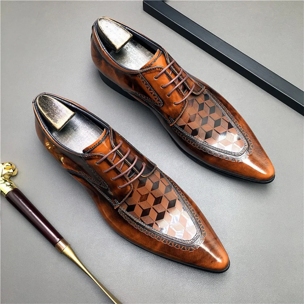 Genuine Full Grain Cow Leather Men's Laser Carved Pointed Toe British Style Fashion Business Casual Formal Dress Shoes