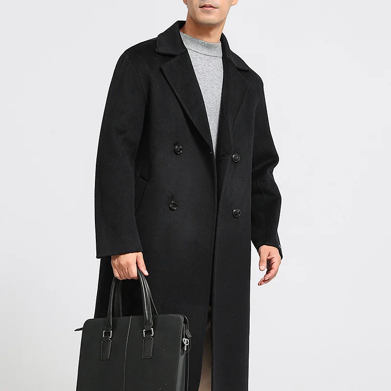 Double-Breasted 100% Pure Wool Coat For Men Extra-Long Double-Sided Cashmere Trench Coat Thickened Autumn And Winter Outerwear