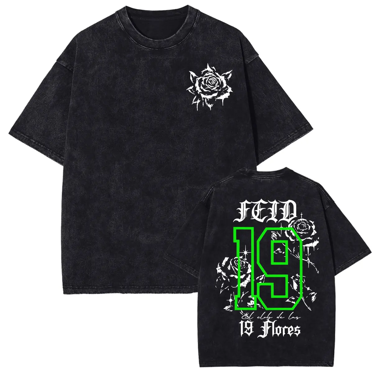Vintage Washed Feid Ferxxo El Club De Las 19 Flores T-shirt Men Women Hip Hop Punk Pop Music T Shirts Summer Tops O-Neck T Shirt