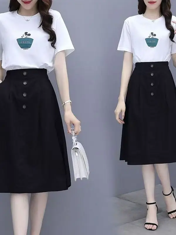 

plus Size A-Line Skirt Thin Wide Hem High Waist Loose Fit Slimming Elastic Waist Spring Summer New Style Korean Style Commute