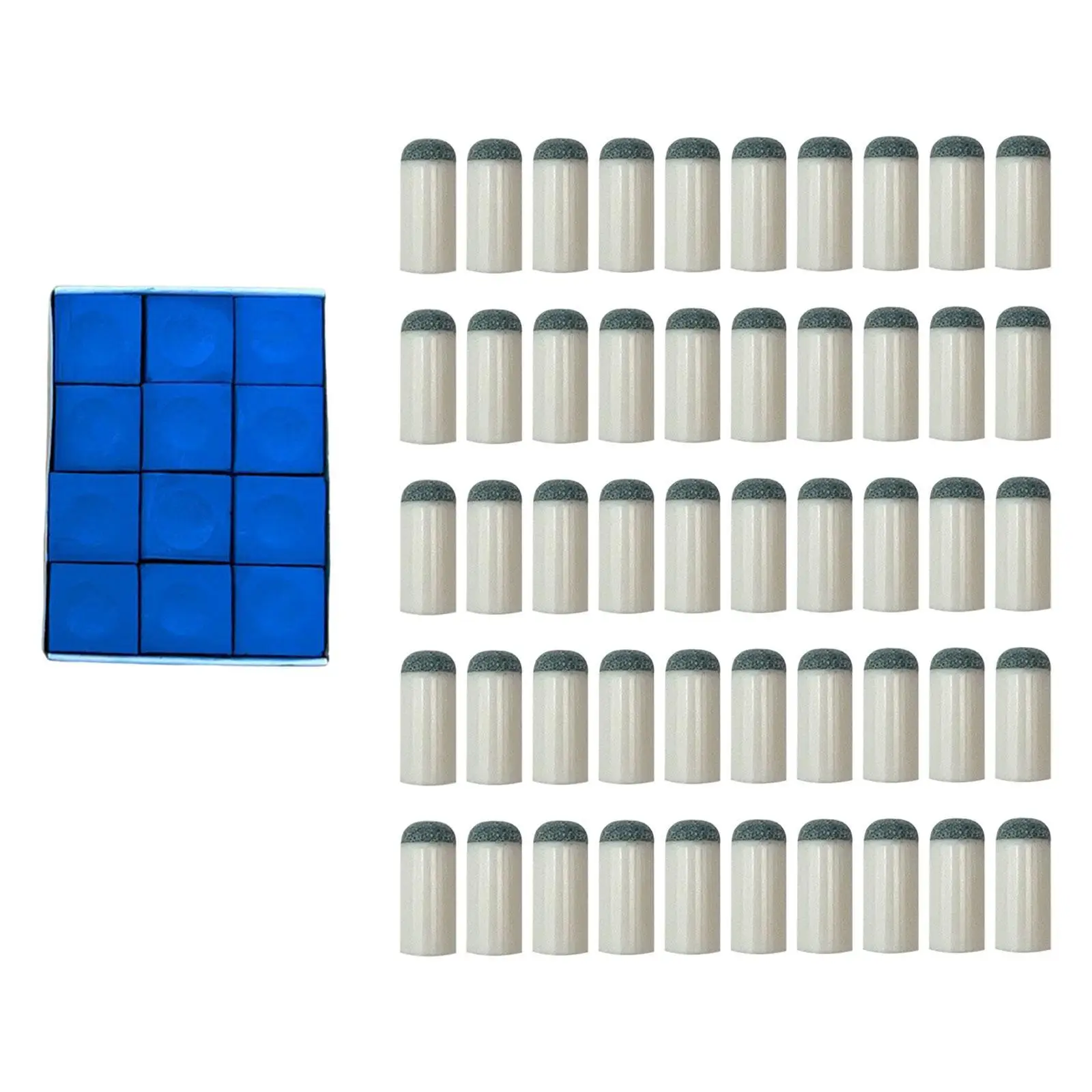 Essential Billiard Cue Tip Head Slip on Covers Set Pool Stick Protection with Chalk for Billiards Players